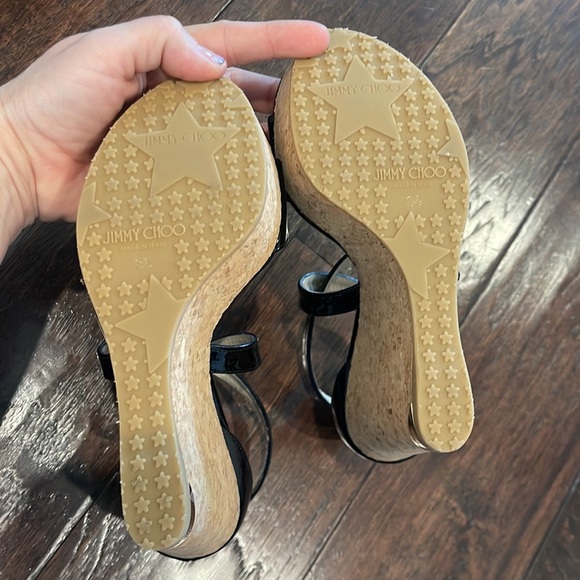 NWT Brand New Jimmy Choo Portia 120 Black Patent Leather Wedges 36 6 Women’s - Picture 10 of 17